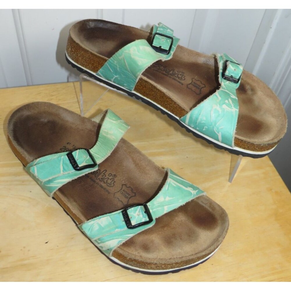 Birki's by Birkenstock Tahiti Women’s Size 10 Green Pattern Double Strap Sandals